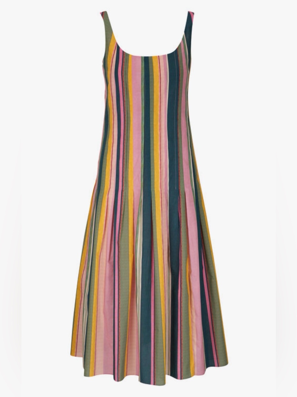 Akris Punto Mauve Deck Chair Stripe Pleated Cotton Midi Dress Size US 12